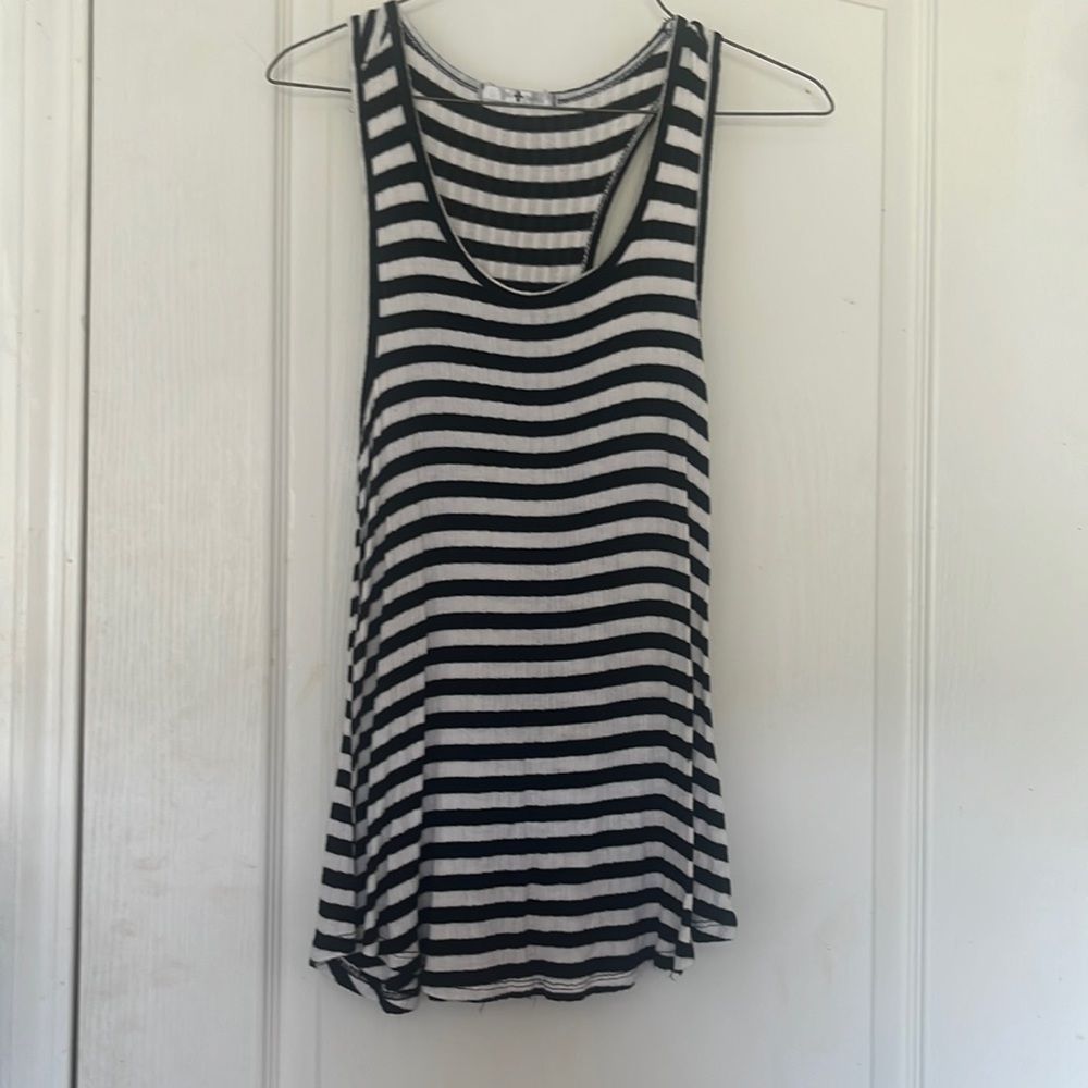 Black and white striped ribbed tank top